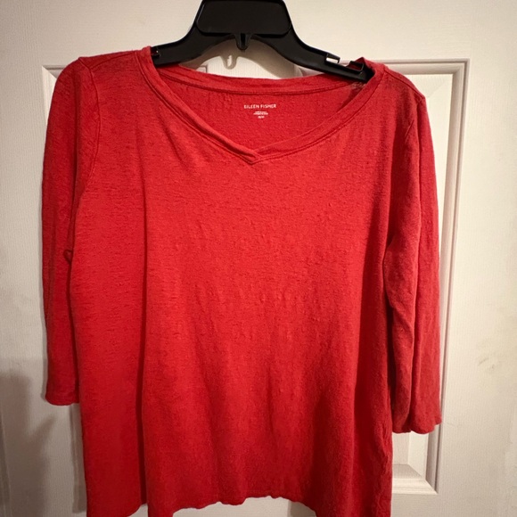 Eileen Fisher Vibrant Red 3/4 Sleeve Top - Picture 1 of 3